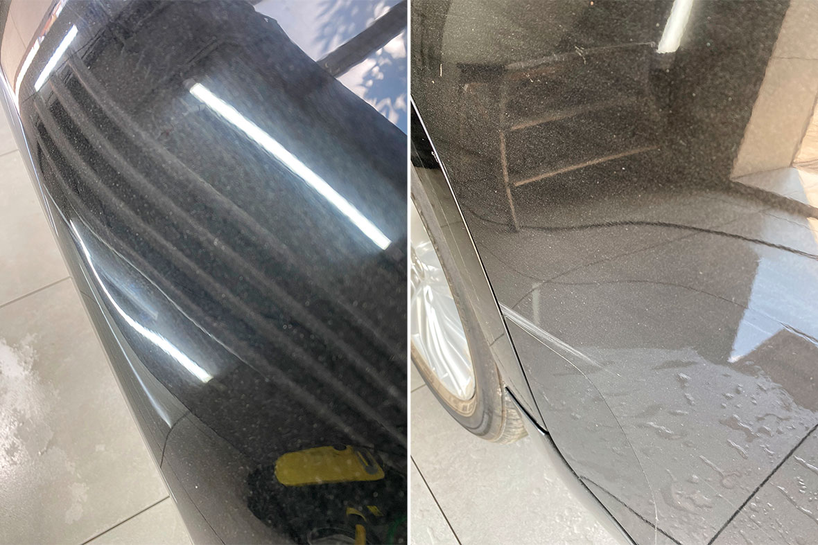 На фото царапины и след от притирания на автомобиле Lexus ES 2014 года.